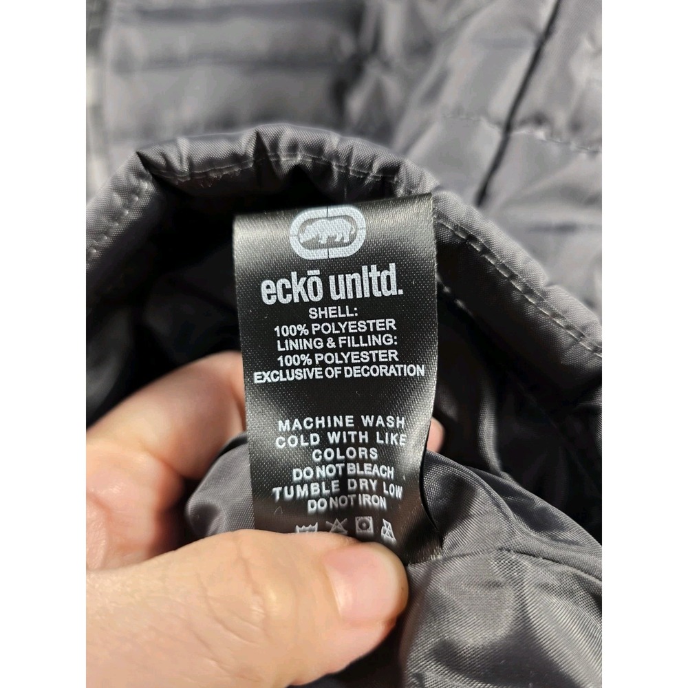 NWT ECKO UNLTD.‎ Hooded Puffer Vest 2XL Black/Gray Hood and Rhino Logo - Picture 2 of 6